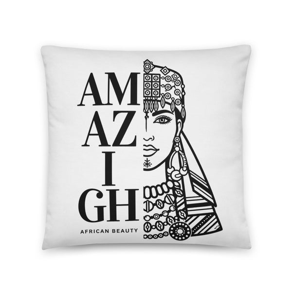 Oreiller en coton signature AFRICAN AMAZIGH BEAUTY brodé blanc