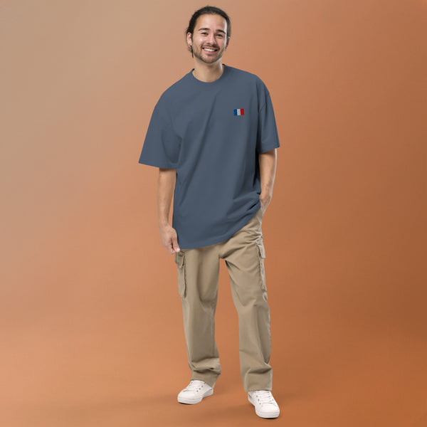 Oversized t-shirt premium France brodé unisexe – Coton blanc