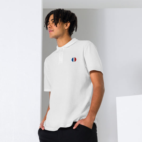 Polo piqué unisexe drapeau brodé France – Rond blanc