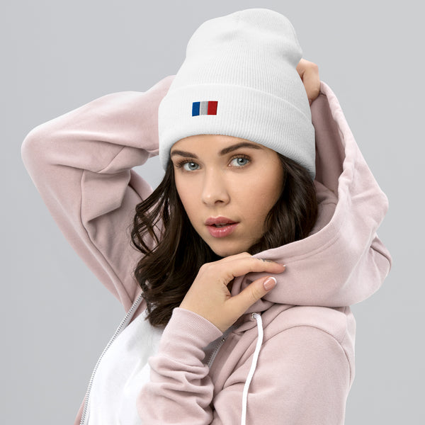Bonnet Premium France brodé Unisexe – Chaud & Confortable blanc