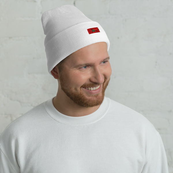 Bonnet Premium Maroc brodé Unisexe – Chaud & Confortable blanc