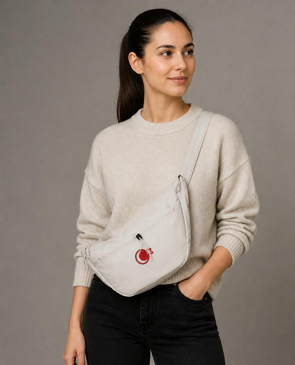 Everyday Crossbody Bag – Turkey Embroidered — Everyday Crossbody Bag – Turkey Embroidered, Natural Stone, worn