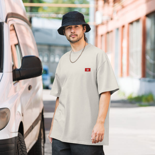 Oversized t-shirt premium Tunisie brodé unisexe – Coton blanc