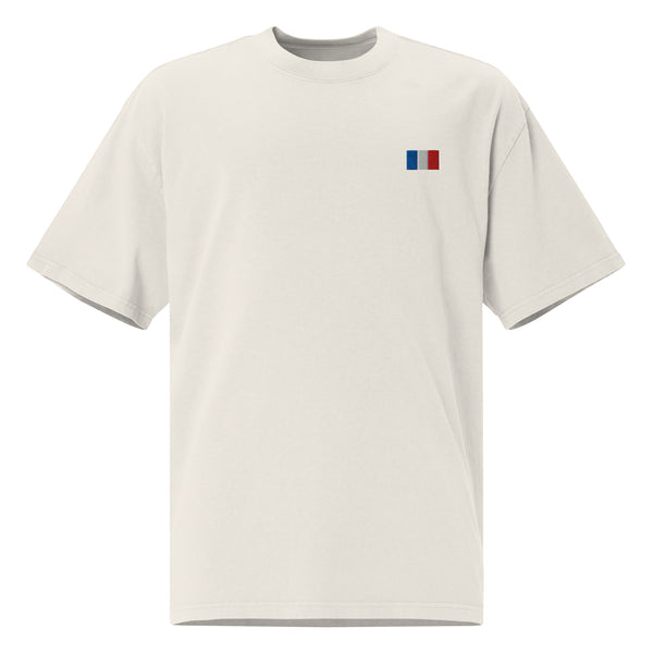 Oversized Unisex Premium Embroidered France T-shirt – Cotton blanc