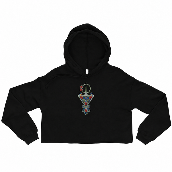 Sweat à Capuche Crop-Top signature Amazigh bijoux brodé blanc