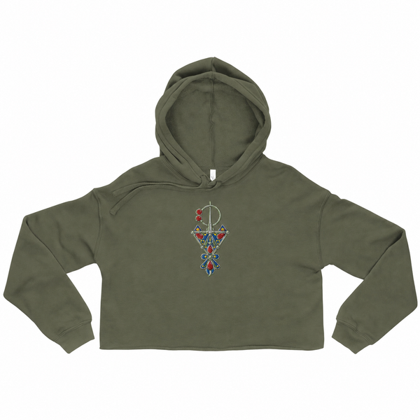 Signature Amazigh Jewelry Embroidered Cropped Hoodie blanc