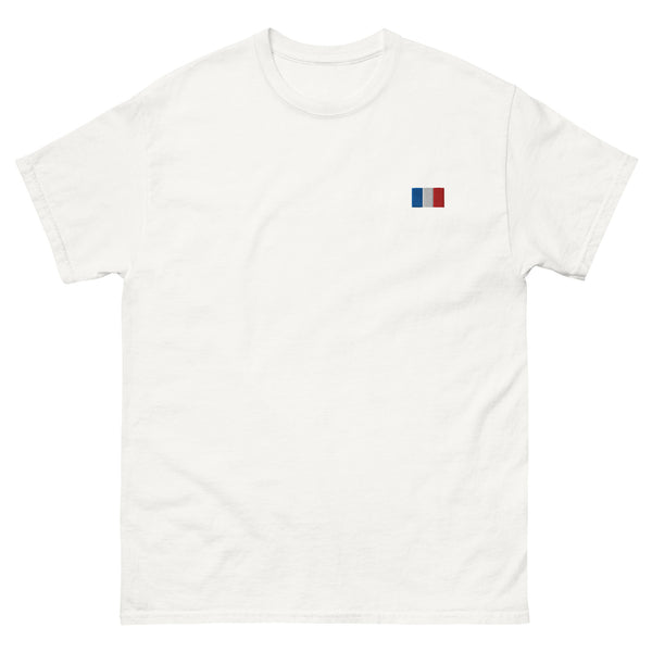 T-shirt classique unisexe drapeau brodé France – Rectangulaire blanc