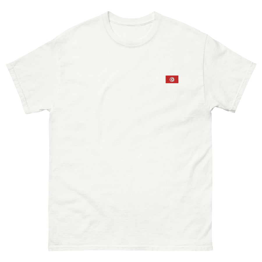 T-shirt classique unisexe drapeau brodé Tunisie – Rectangulaire — Product mockup