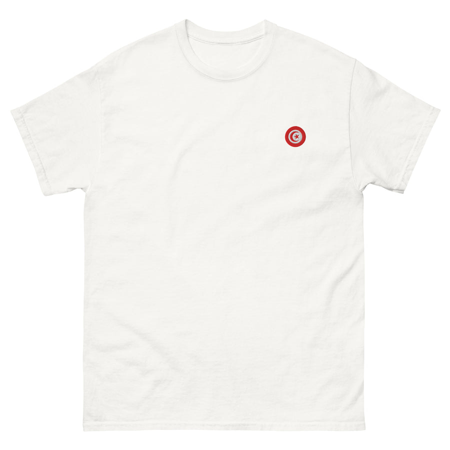 T-shirt classique unisexe drapeau brodé Tunisie – Rond — Product mockup