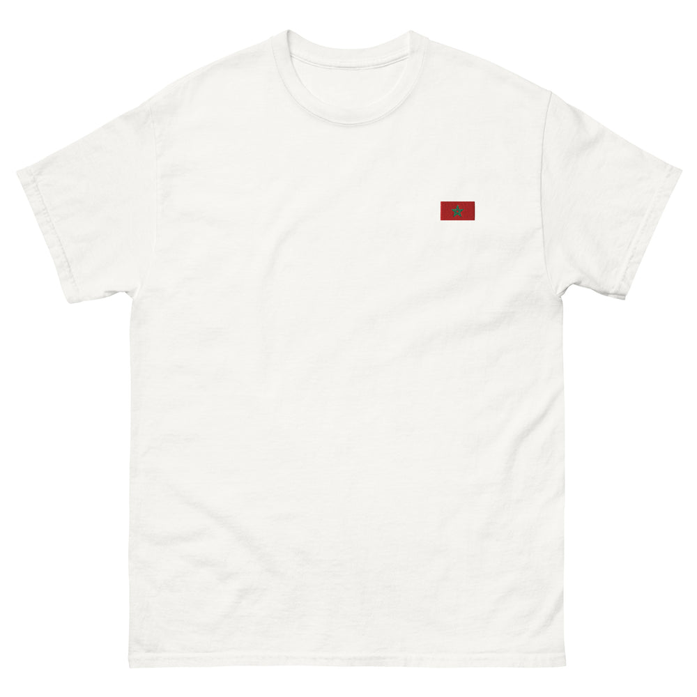 Klassiek uniseks T-shirt met geborduurde Marokkaanse vlag – Rechthoekig