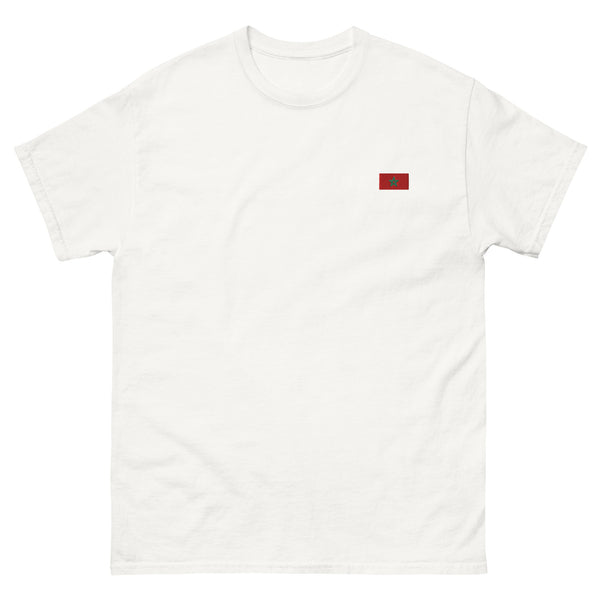 T-shirt classique unisexe drapeau brodé Maroc – Rectangulaire blanc