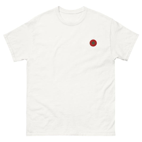 T-shirt classique unisexe drapeau brodé Maroc – Rond blanc