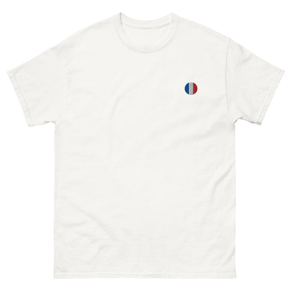 T-shirt classique unisexe drapeau brodé France – Rond blanc
