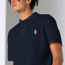 Polo piqué unisexe drapeau brodé France – Rond bleu marine