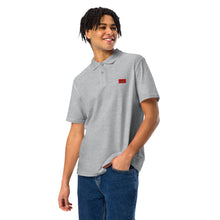 Polo piqué unisexe drapeau brodé Maroc – Rectangulaire gris sport — vue de face