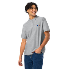 Polo piqué unisexe drapeau brodé France – Rectangulaire gris sport — vue de face