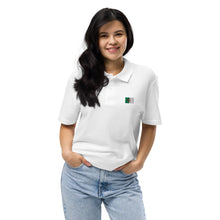 Polo piqué unisexe drapeau brodé Algérie – Rectangulaire blanc — vue de face