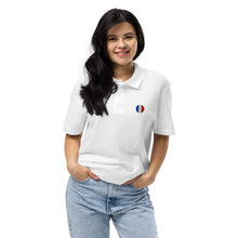 Polo piqué unisexe drapeau brodé France – Rond blanc — vue de face