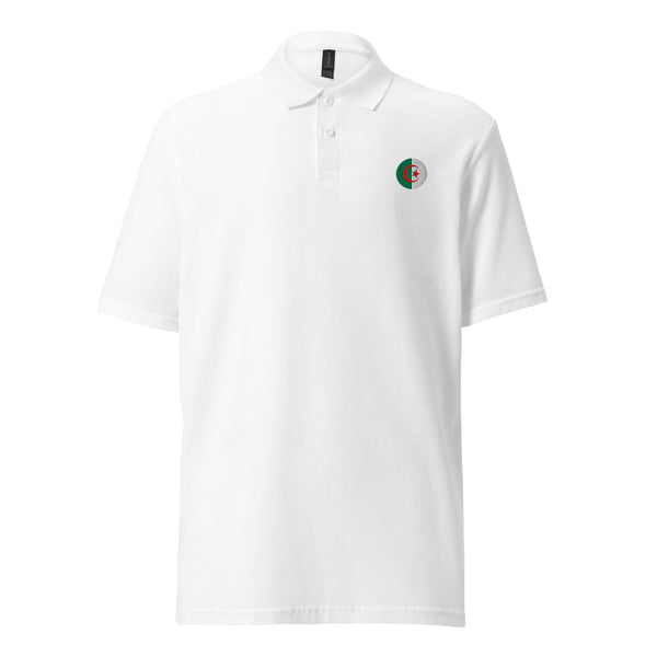 Unisex pique polo shirt with embroidered Algeria flag – Round blanc