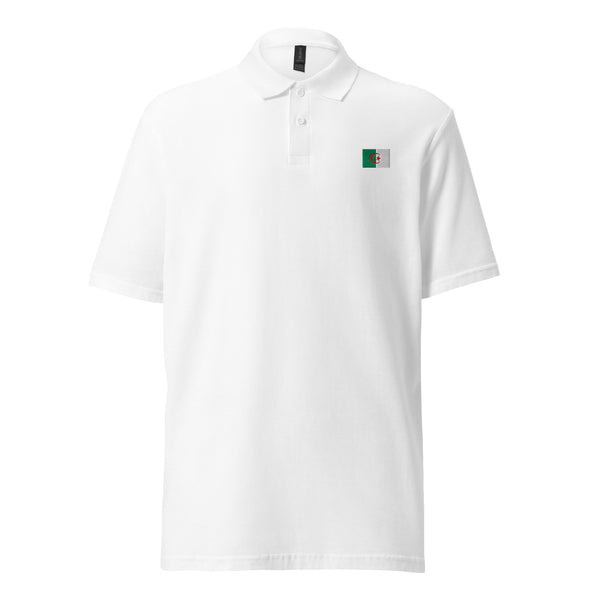 Unisex piqué polo with embroidered Algerian flag – Rectangular blanc