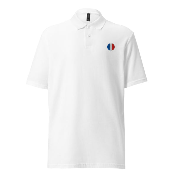Unisex piqué polo shirt embroidered French flag – Round blanc
