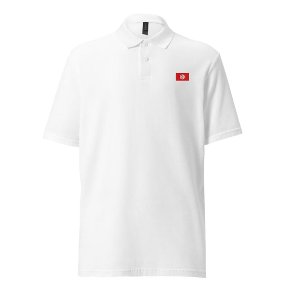 Unisex pique polo shirt embroidered flag Tunisia – Rectangular blanc