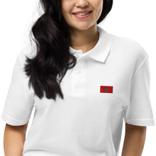 Polo piqué unisexe drapeau brodé Maroc – Rectangulaire blanc
