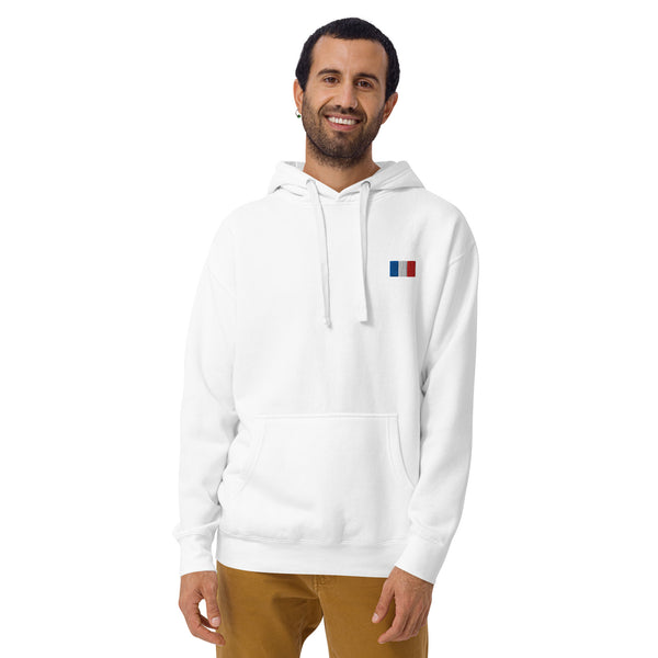 Sweat à capuche premium France brodé unisexe – Coton blanc