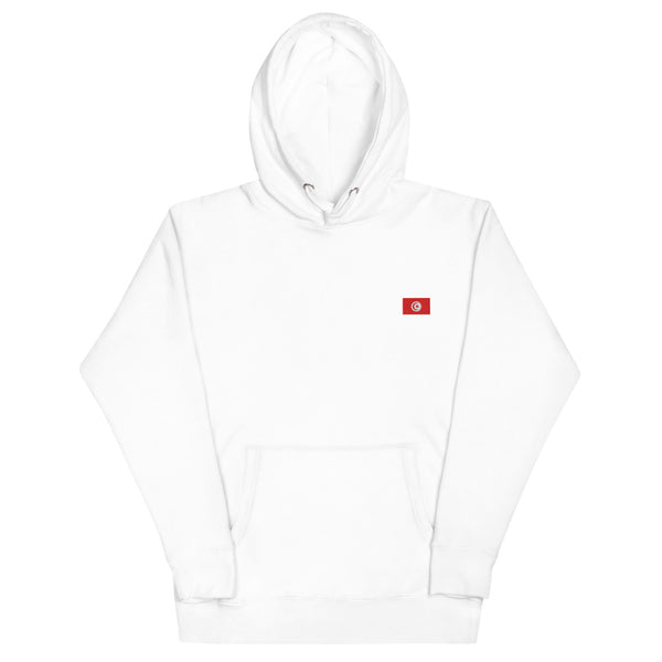 Sweat à capuche premium Tunisie brodé unisexe – Coton blanc