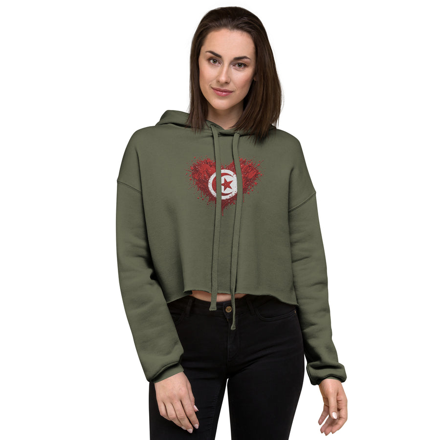 Sweat à Capuche Crop-Top signature Coeur Tunisie brodé — Product mockup
